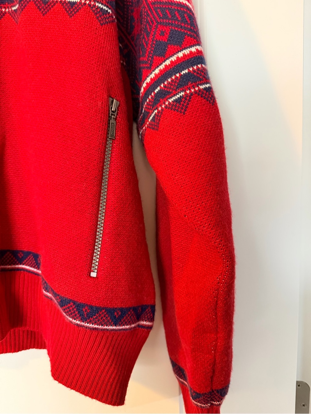 Vintage Spyder Lined Ski Sweater Men's Large Red Nordic Fair Isle 1/4 Zip - Picture 3 of 9